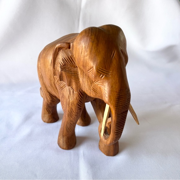 Other - Vintage Hand Carved Wooden Elephant Figurine